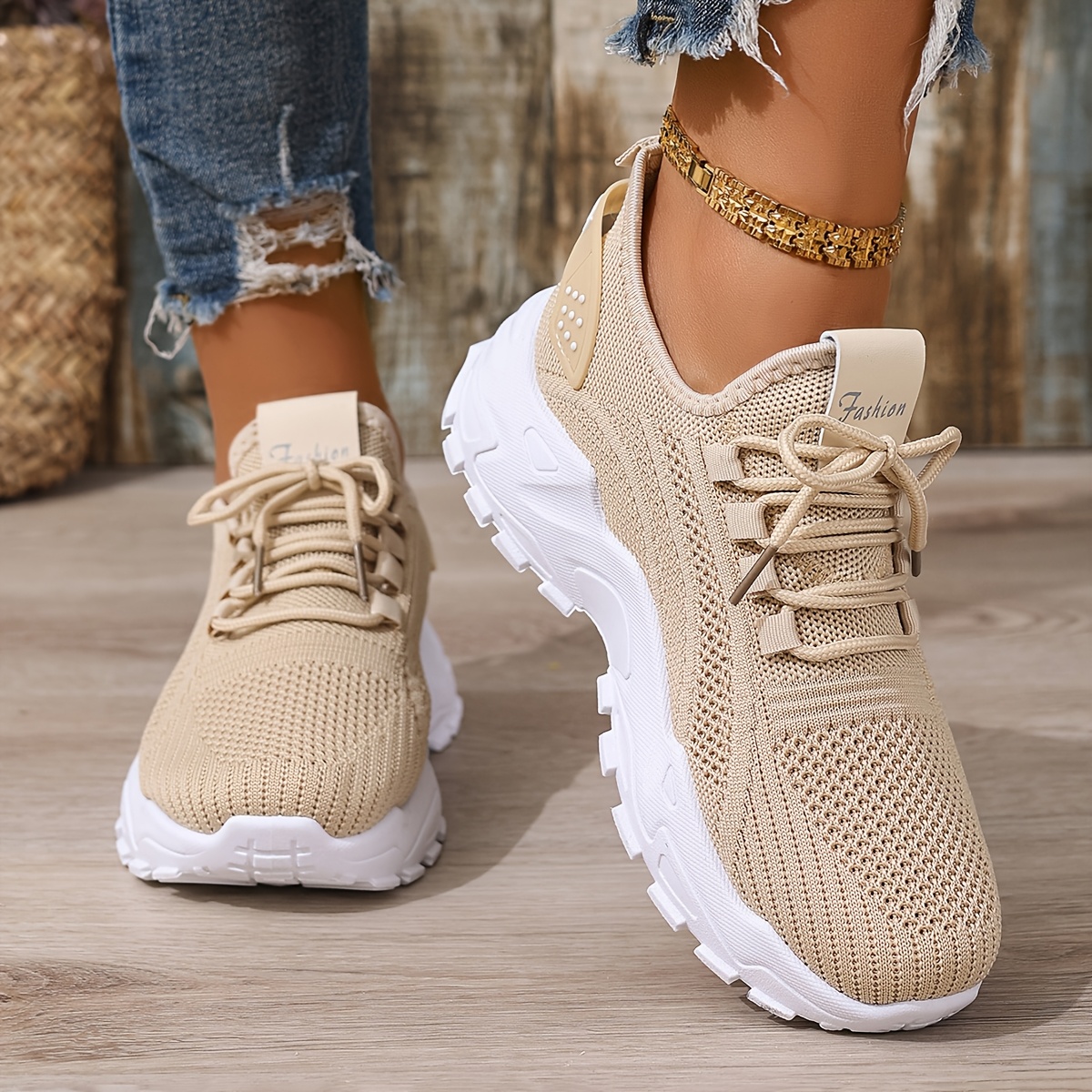 🔥Last Day Promotion 50% OFF - Ladies Supportive Chunky Sole Trainers Breathable Mesh Knit Cushioned All Day Walking Casual Footwear