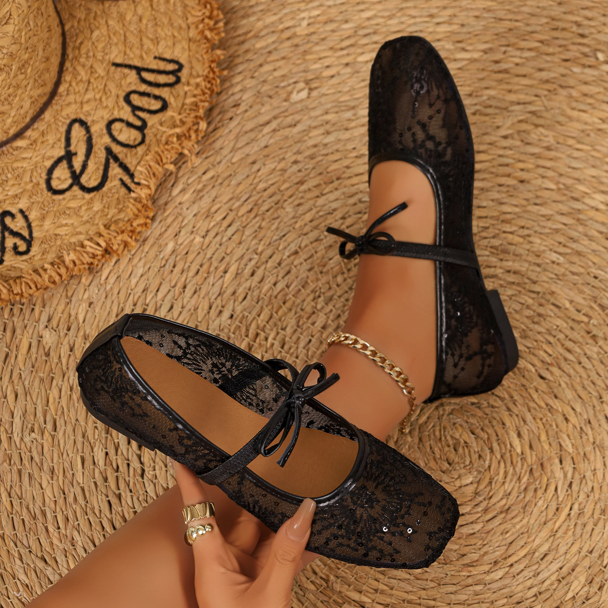 🔥Last Day Promotion 50% OFF - Women's Lace Mesh Bow Mary Jane Flat Shoes