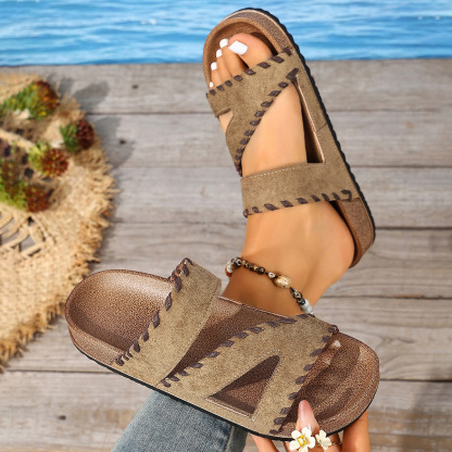 🔥Last Day Promotion 50% OFF - Women’s Stitched Suede Slip-On Cushioned Platform Slide Sandals