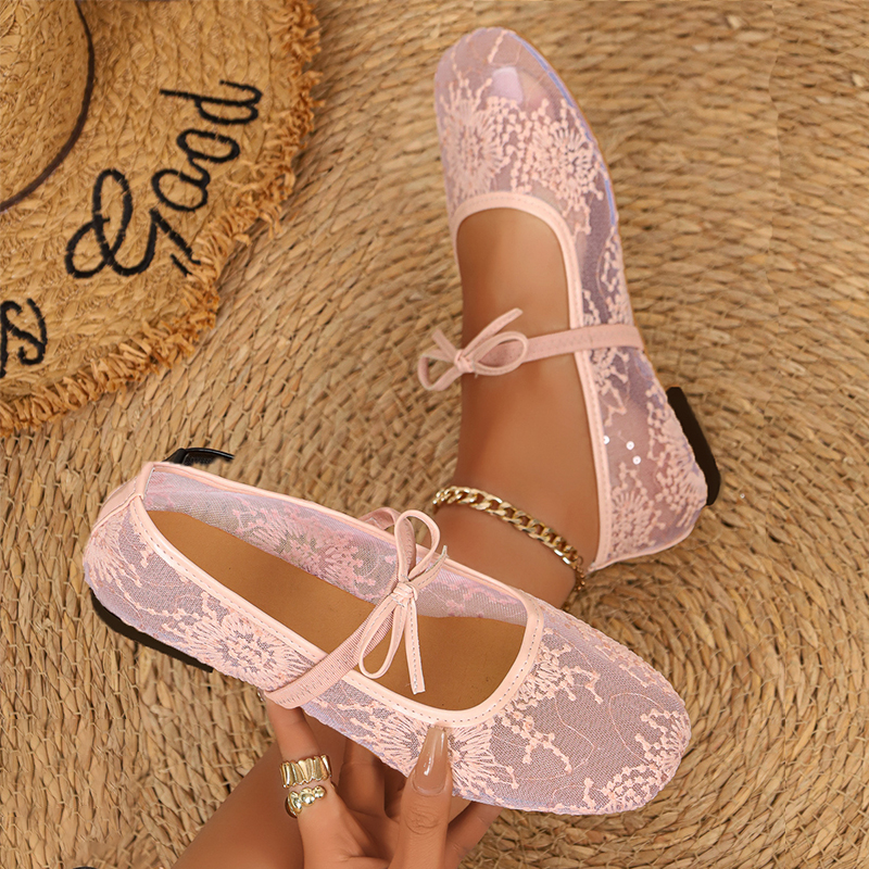 🔥Last Day Promotion 50% OFF - Women's Lace Mesh Bow Mary Jane Flat Shoes