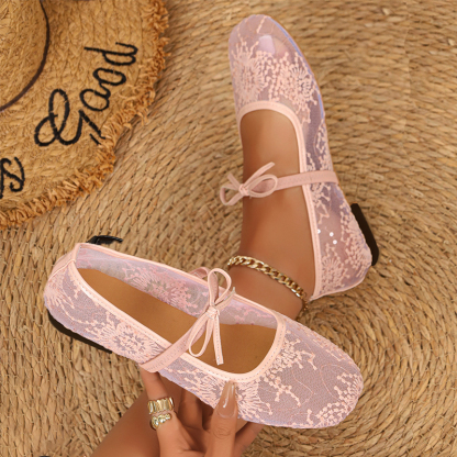 🔥Last Day Promotion 50% OFF - Women's Lace Mesh Bow Mary Jane Flat Shoes