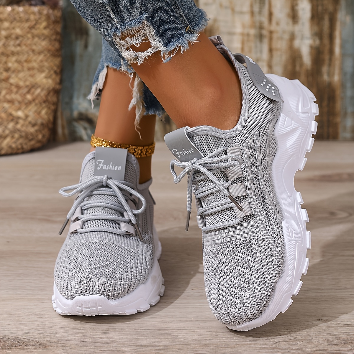 🔥Last Day Promotion 50% OFF - Ladies Supportive Chunky Sole Trainers Breathable Mesh Knit Cushioned All Day Walking Casual Footwear