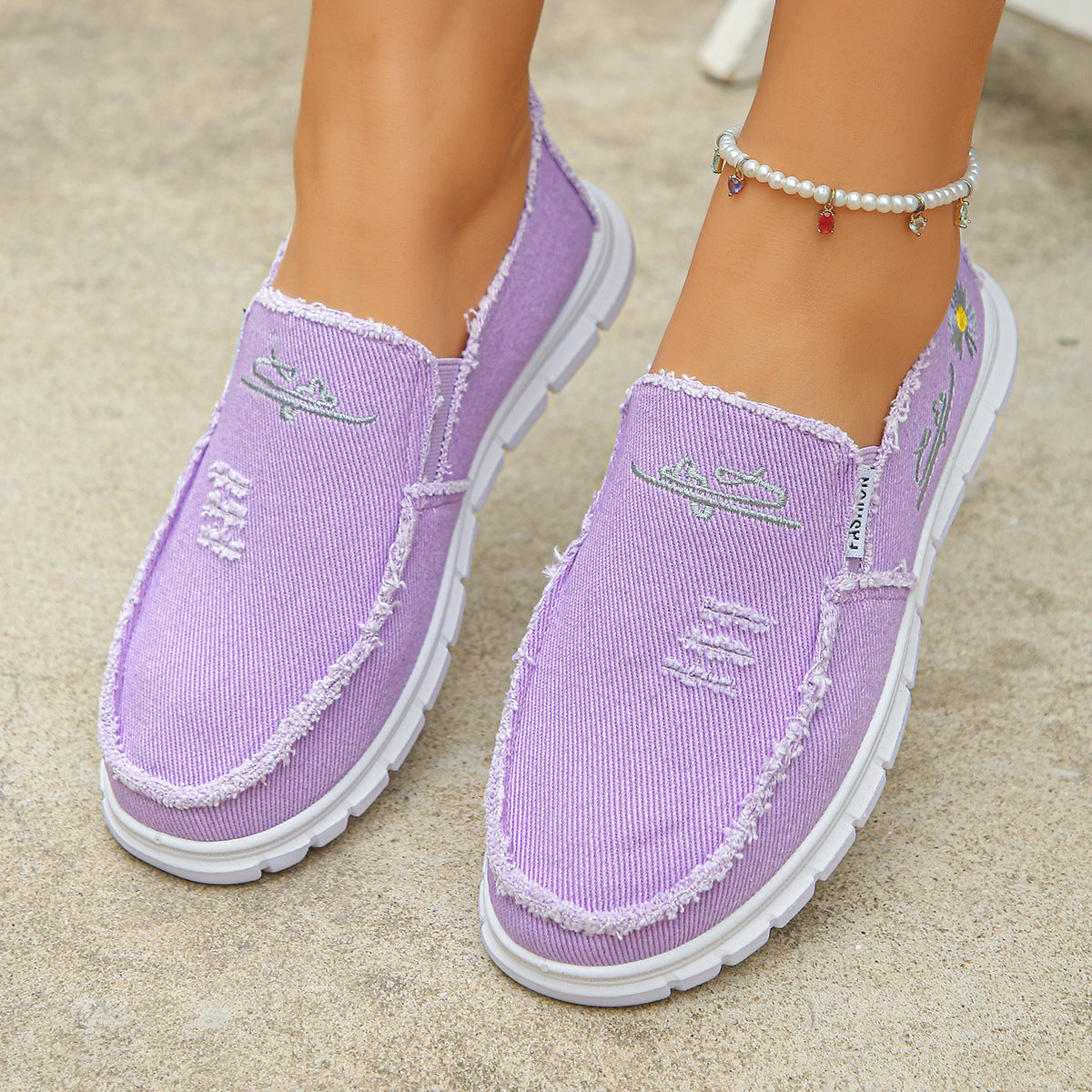 🔥Last Day Promotion 50% Off - Women's Orthopaedic Daisy Canvas Loafers | Ergonomic Wide-Fit Slip-On Shoes with Arch Support