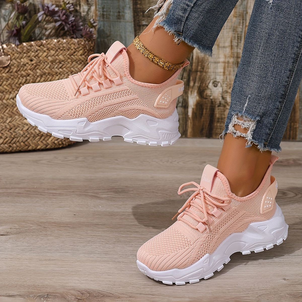 🔥Last Day Promotion 50% OFF - Ladies Supportive Chunky Sole Trainers Breathable Mesh Knit Cushioned All Day Walking Casual Footwear