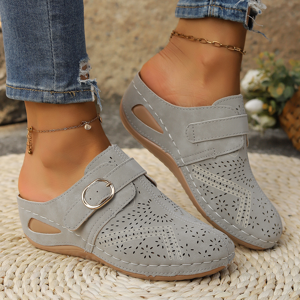 🔥Last Day Promotion 50% OFF - Women’s Orthopaedic Arch Support Wedge Mule Slip On Sandals