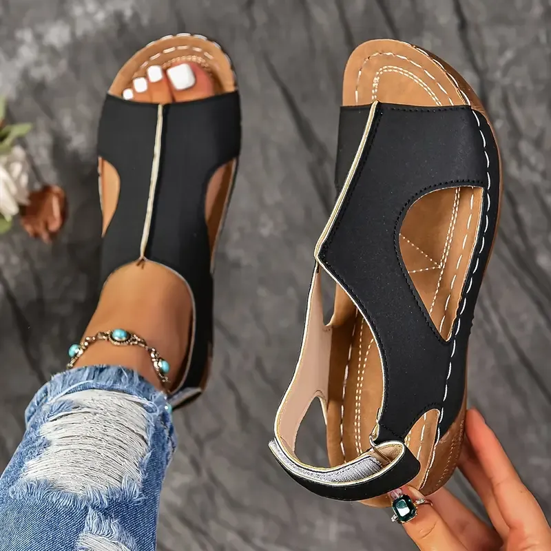 🔥Last Day Promotion 50% OFF - Women's Solid Colour Wedge Heel Leather Sandals