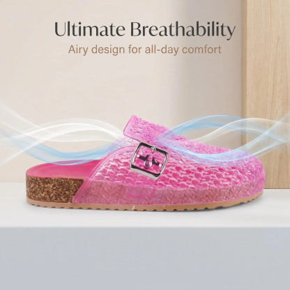 🔥Last Day Promotion 50% OFF - Ladies Breathable Slip-On Jelly Clogs Adjustable Buckle Cork Cushioned Insole