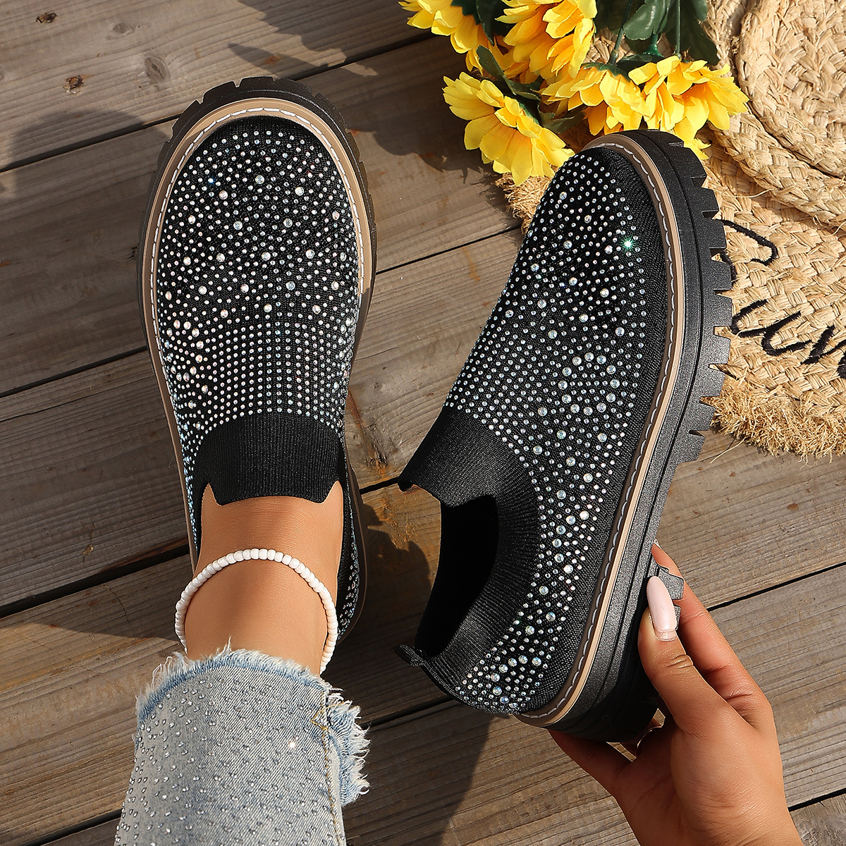🔥Last Day Promotion 50% OFF - Women’s Fashionable Rhinestone Thick Sole Loafers