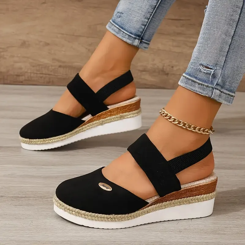 🔥Last Day Promotion 50% OFF - Women's Solid Color Elastic Strap Wedge Sandals