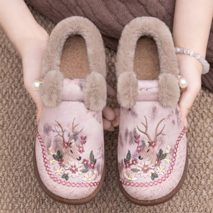 🔥Last Day Promotion 50% OFF - Women's Hand-Embroidered Deer-Motif Warm Casual Shoes