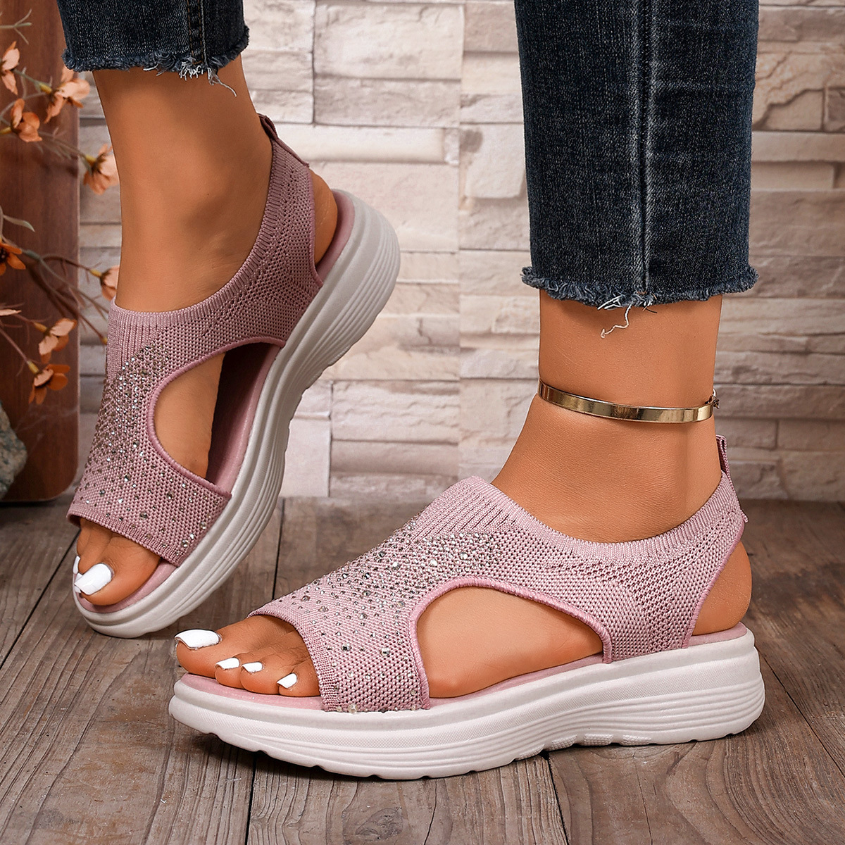 🔥Last Day Promotion 50% OFF - Women's Comfortable Open-toe Rhinestones Orthopaedic Sandals