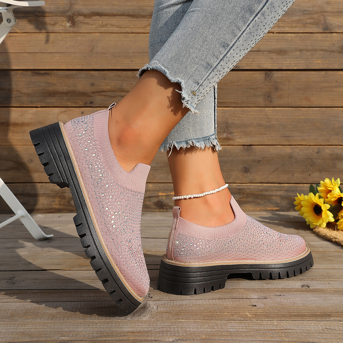 🔥Last Day Promotion 50% OFF - Women’s Fashionable Rhinestone Thick Sole Loafers