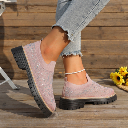 🔥Last Day Promotion 50% OFF - Women’s Fashionable Rhinestone Thick Sole Loafers