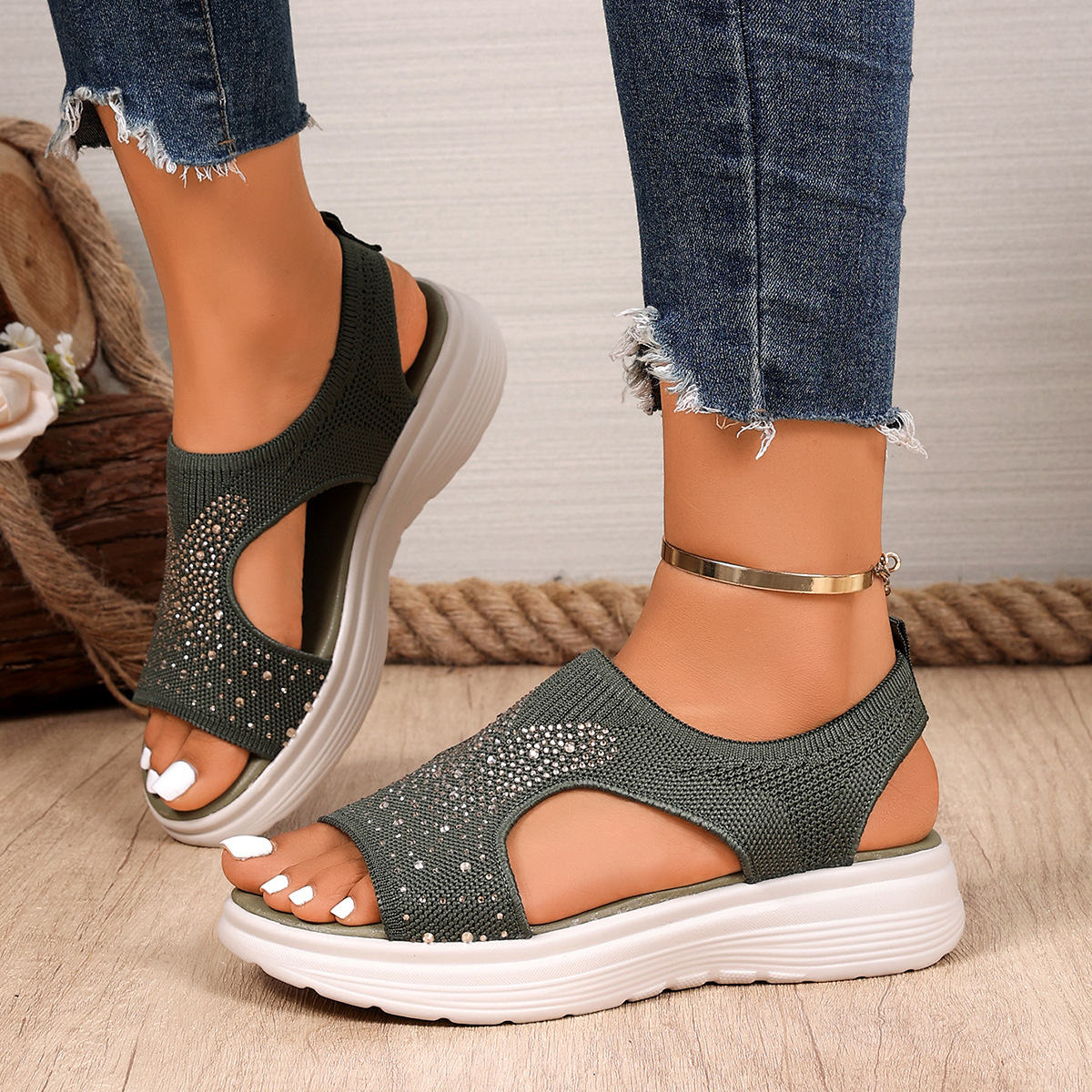🔥Last Day Promotion 50% OFF - Women's Comfortable Open-toe Rhinestones Orthopaedic Sandals