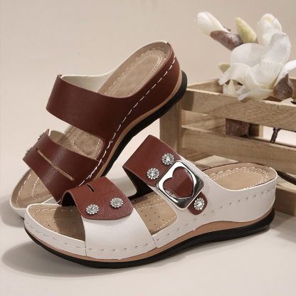 🔥Last Day Promotion 50% OFF - Women's Rhinestones Casual Leather Wedge Sandals