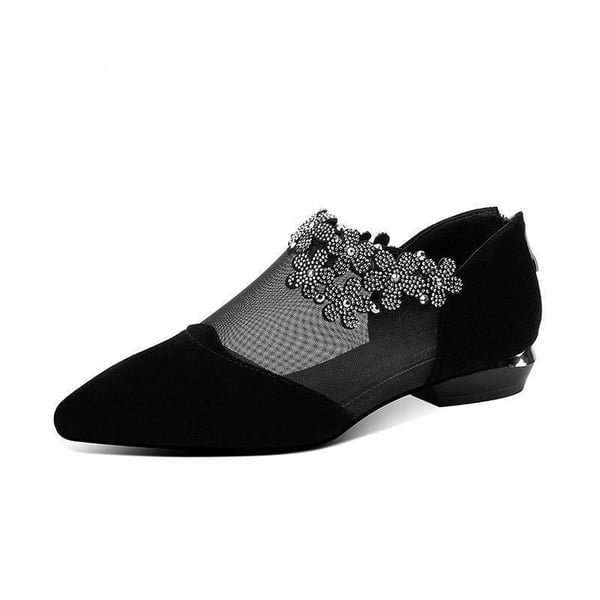 🔥Last Day Promotion 50% OFF - Comfortable Women's Rhinestone Flowers Zip Low Heels