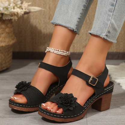 🔥Last Day Promotion 50% OFF - Women's Flower Embellished High Heel Orthopaedic Sandals