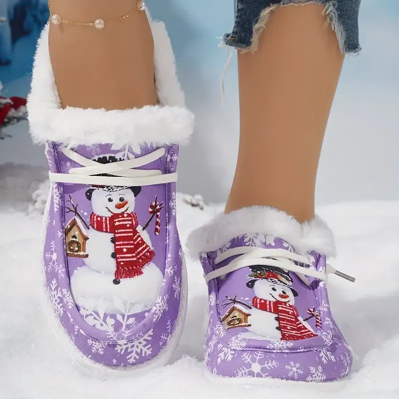 🔥Last Day Promotion 50% OFF - Women's Comfort Plush Snowman Canvas Warm Shoes