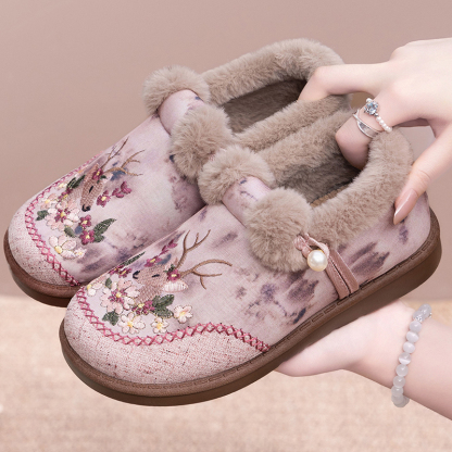 🔥Last Day Promotion 50% OFF - Women's Hand-Embroidered Deer-Motif Warm Casual Shoes