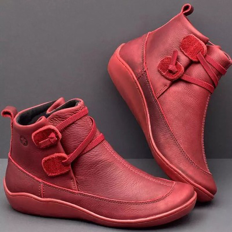 🔥Last Day Promotion 50% OFF - Women's Casual Double Buckle Straps Leather Orthopedic Ankle Boots