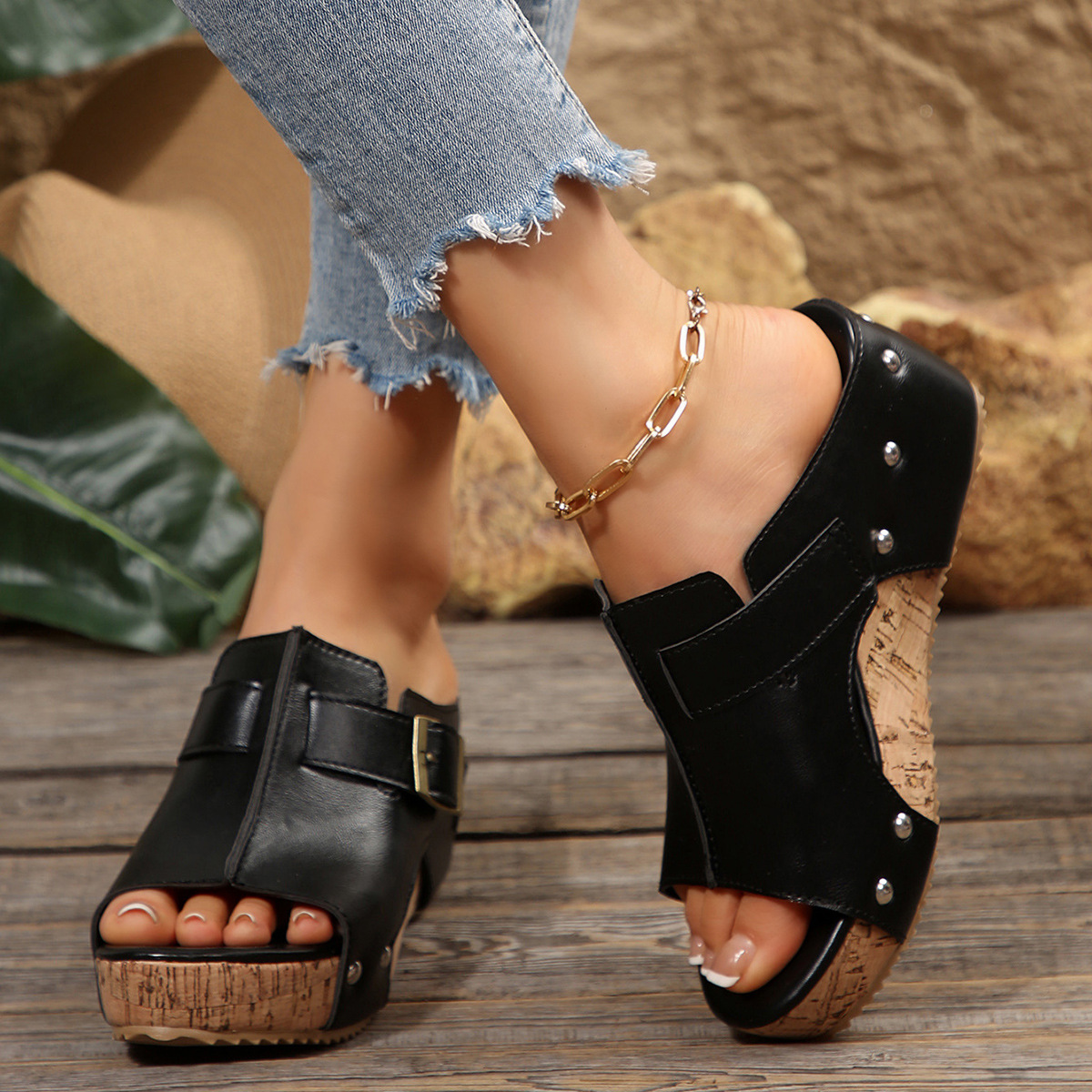 🔥Last Day Promotion 50% OFF - Women's Studded Embellished Thick Leather Orthopaedic Sandals