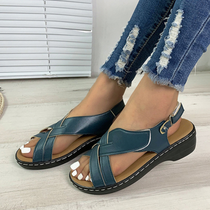 🔥Last Day Promotion 50% OFF - Women's Casual Slope Heel Orthopaedic Leather Sandals