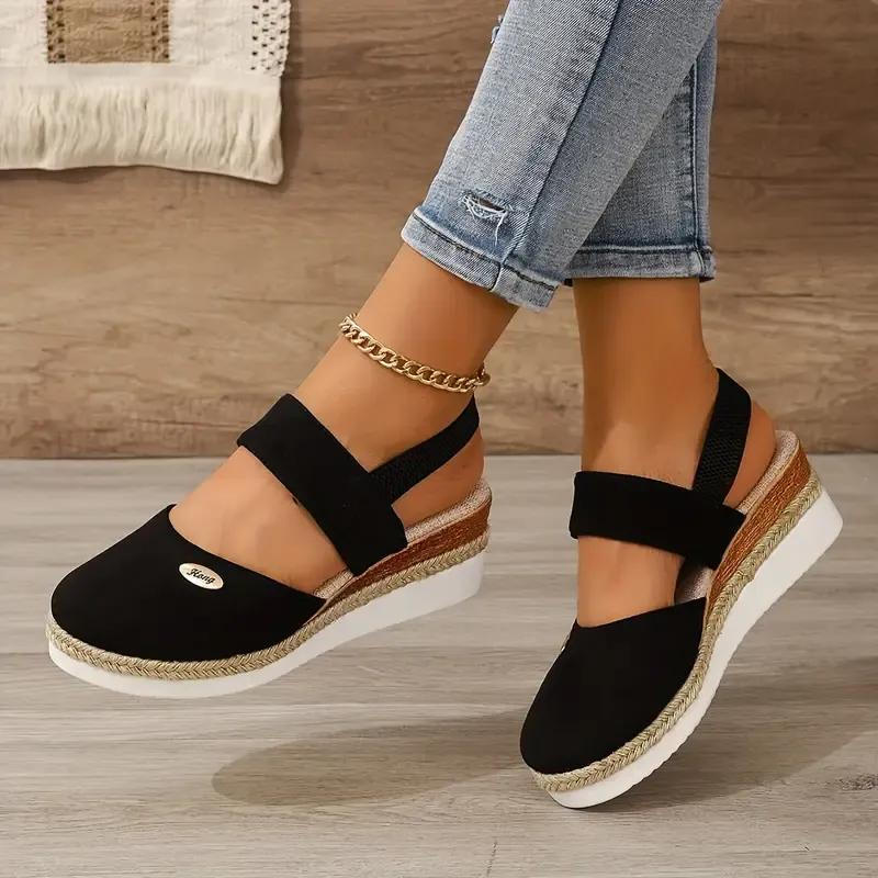 🔥Last Day Promotion 50% OFF - Women's Solid Color Elastic Strap Wedge Sandals