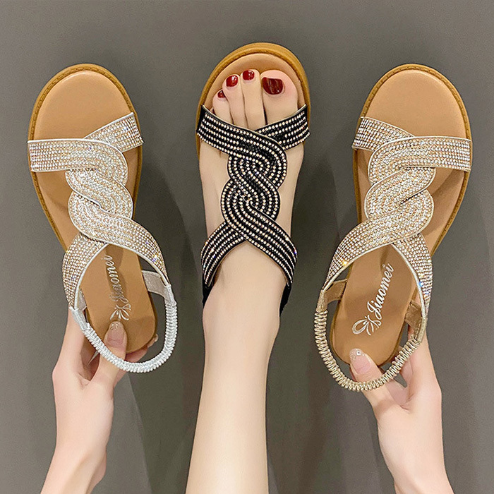 🔥Last Day Promotion 50% OFF - Women's Trendy Rhinestone Slope Heel Orthopaedic Sandals