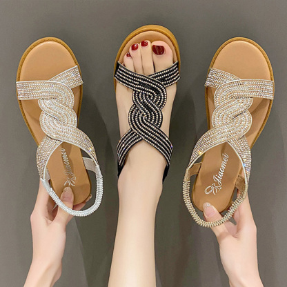 🔥Last Day Promotion 50% OFF - Women's Trendy Rhinestone Slope Heel Orthopaedic Sandals