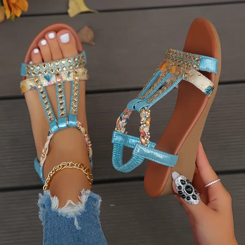 🔥Last Day Promotion 50% OFF - Women's Rhinestone Embellished Glitter Slip Resistant Slope Heel Orthopedic Sandals