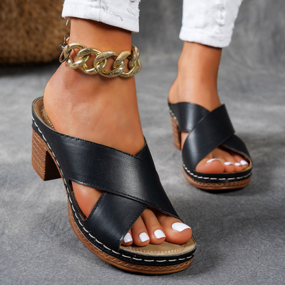 🔥Last Day Promotion 50% OFF - Women's Leather Block Heel Sandals