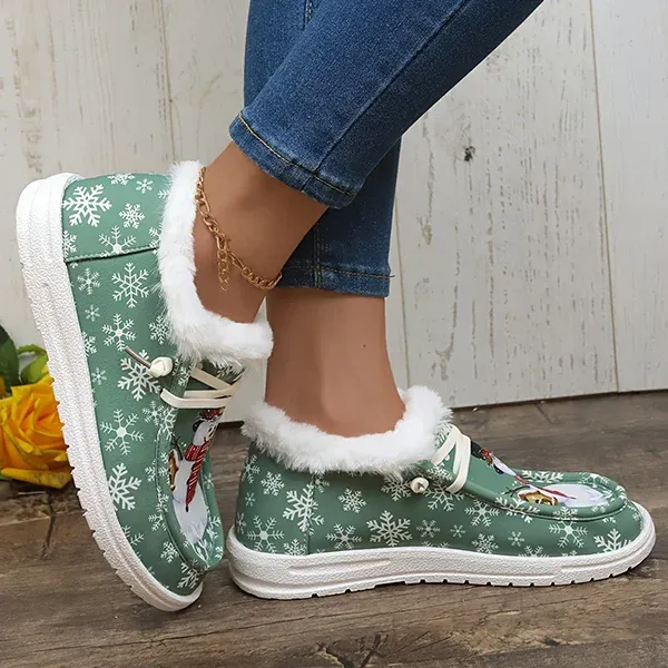 🔥Last Day Promotion 50% OFF - Women's Comfort Plush Snowman Canvas Warm Shoes
