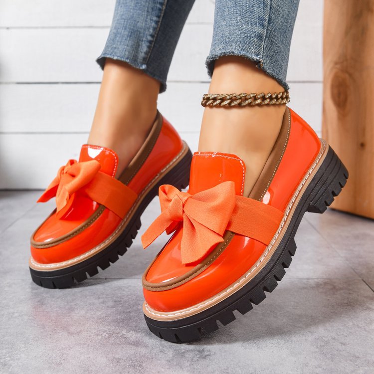 🔥Last Day Promotion 50% OFF - Womens Genuine Leather Bow Chunky Platform Loafers