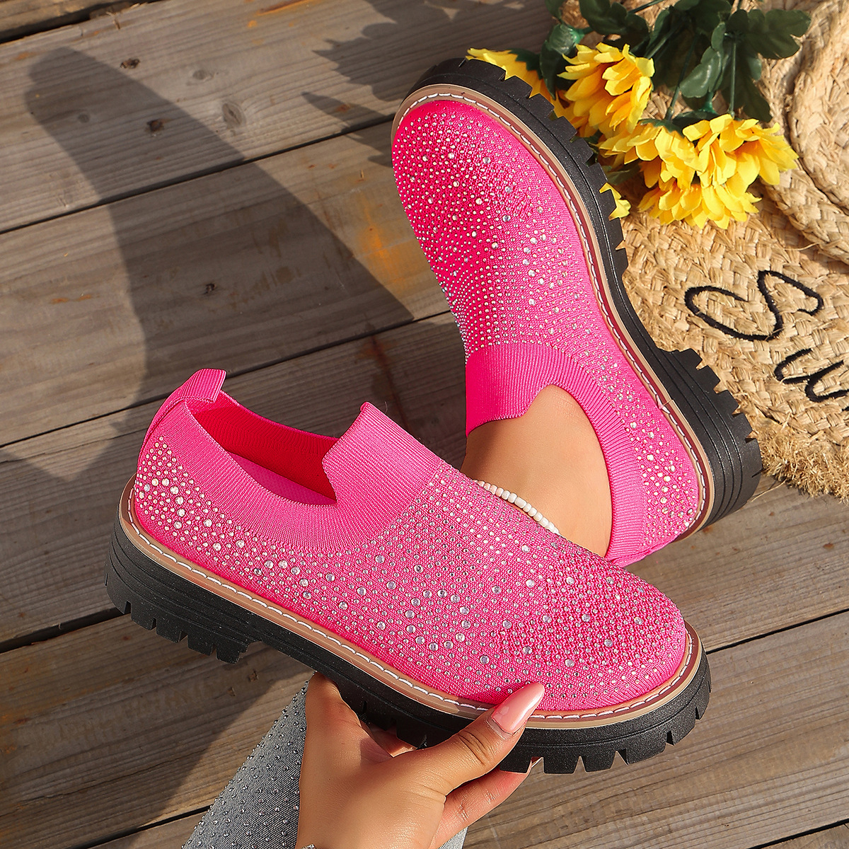 🔥Last Day Promotion 50% OFF - Women’s Fashionable Rhinestone Thick Sole Loafers