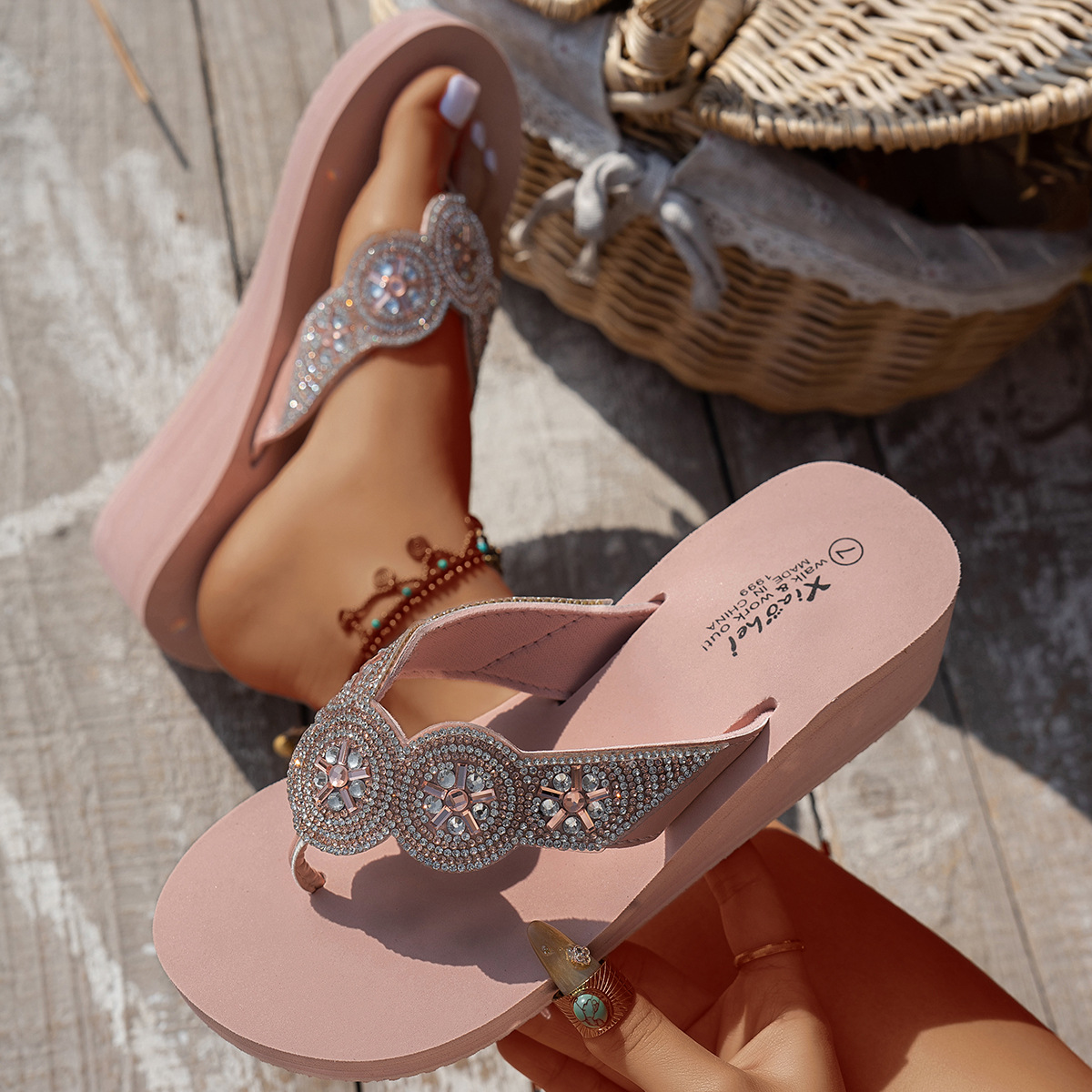 🔥Last Day Promotion 50% OFF - Women's Rhinestone Slope Heel Orthopaed