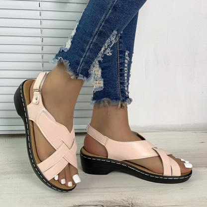 🔥Last Day Promotion 50% OFF - Women's Casual Slope Heel Orthopaedic Leather Sandals