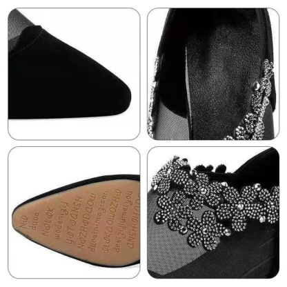 🔥Last Day Promotion 50% OFF - Comfortable Women's Rhinestone Flowers Zip Low Heels