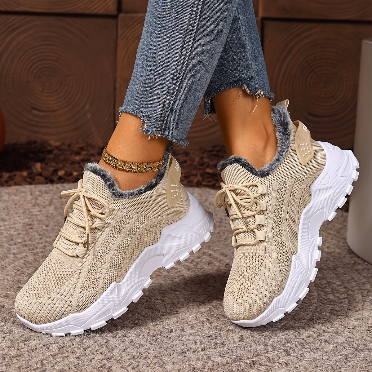 womens winter warm slip resistant plush lining sneakers running boots slip on low top shoes with cushioned pvc sole for travel casual red grey beige hand washable fabric upper fits 3 17