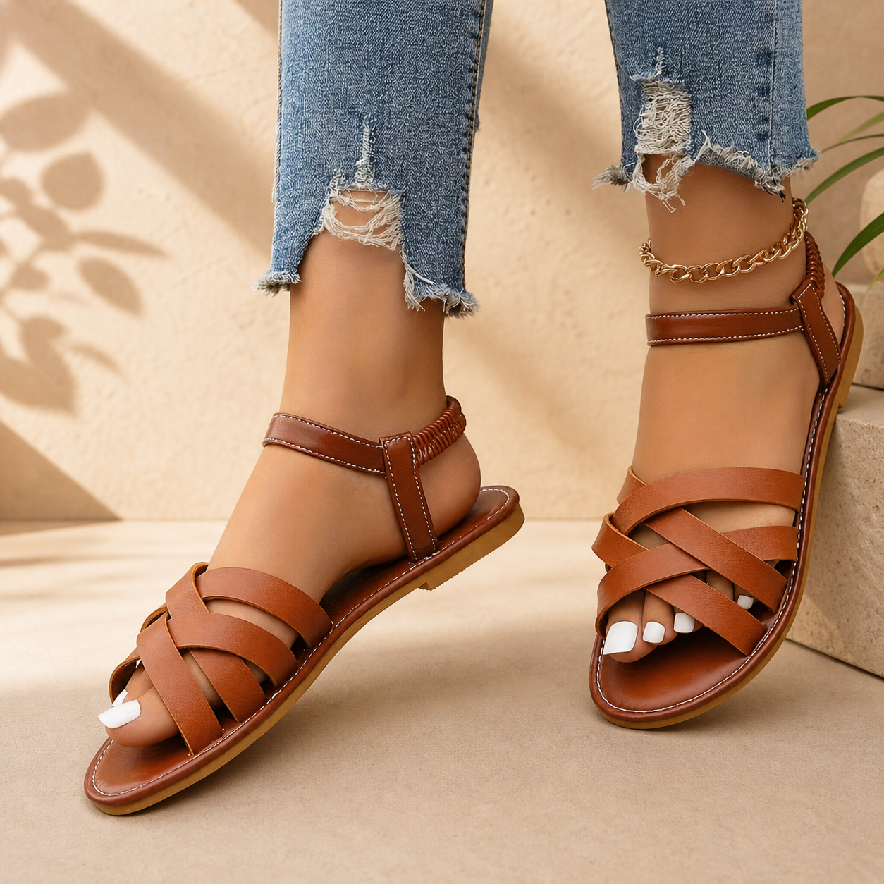 🔥Last Day Promotion 50% OFF -  Women's Cross-Strap Comfort Genuine Leather Sandals