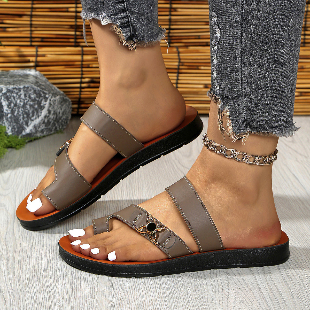 🔥Last Day Promotion 50% OFF - Women's Casual Comfy Toe Ring Leather Sandals
