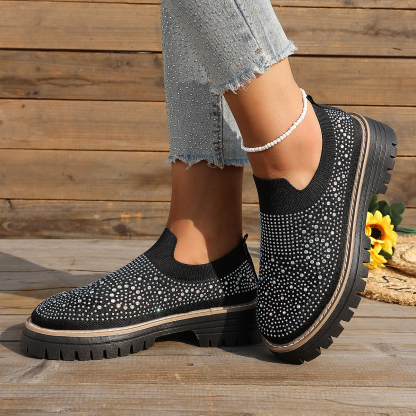 🔥Last Day Promotion 50% OFF - Women’s Fashionable Rhinestone Thick Sole Loafers