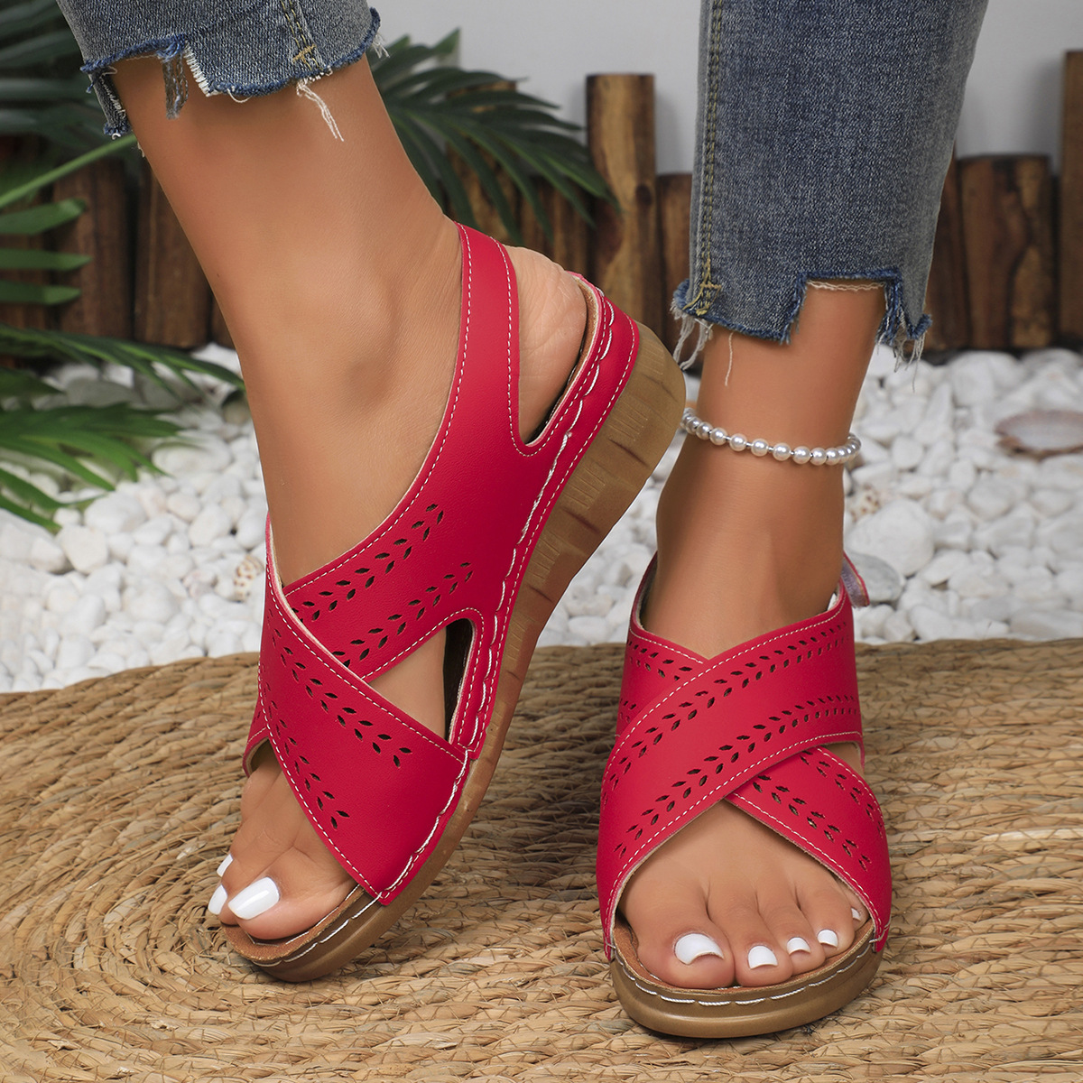 🔥Last Day Promotion 50% OFF - Women's Slope Heel Leather Orthopaedic Sandals