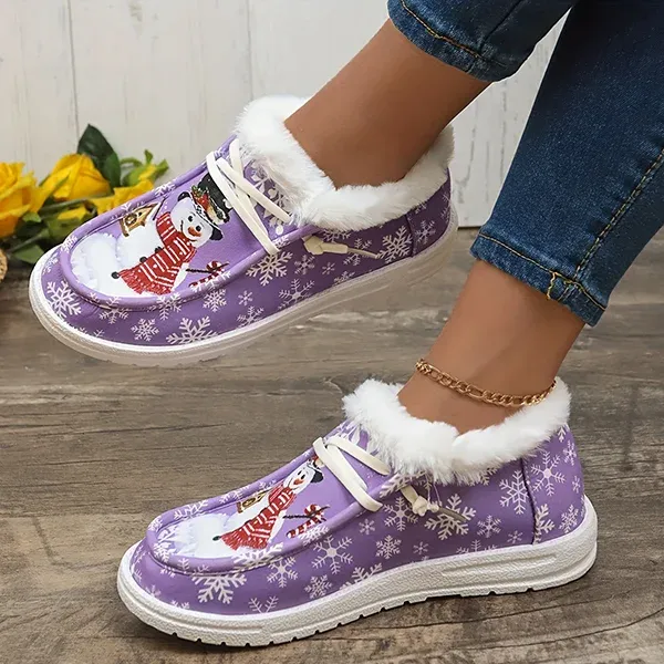 🔥Last Day Promotion 50% OFF - Women's Comfort Plush Snowman Canvas Warm Shoes
