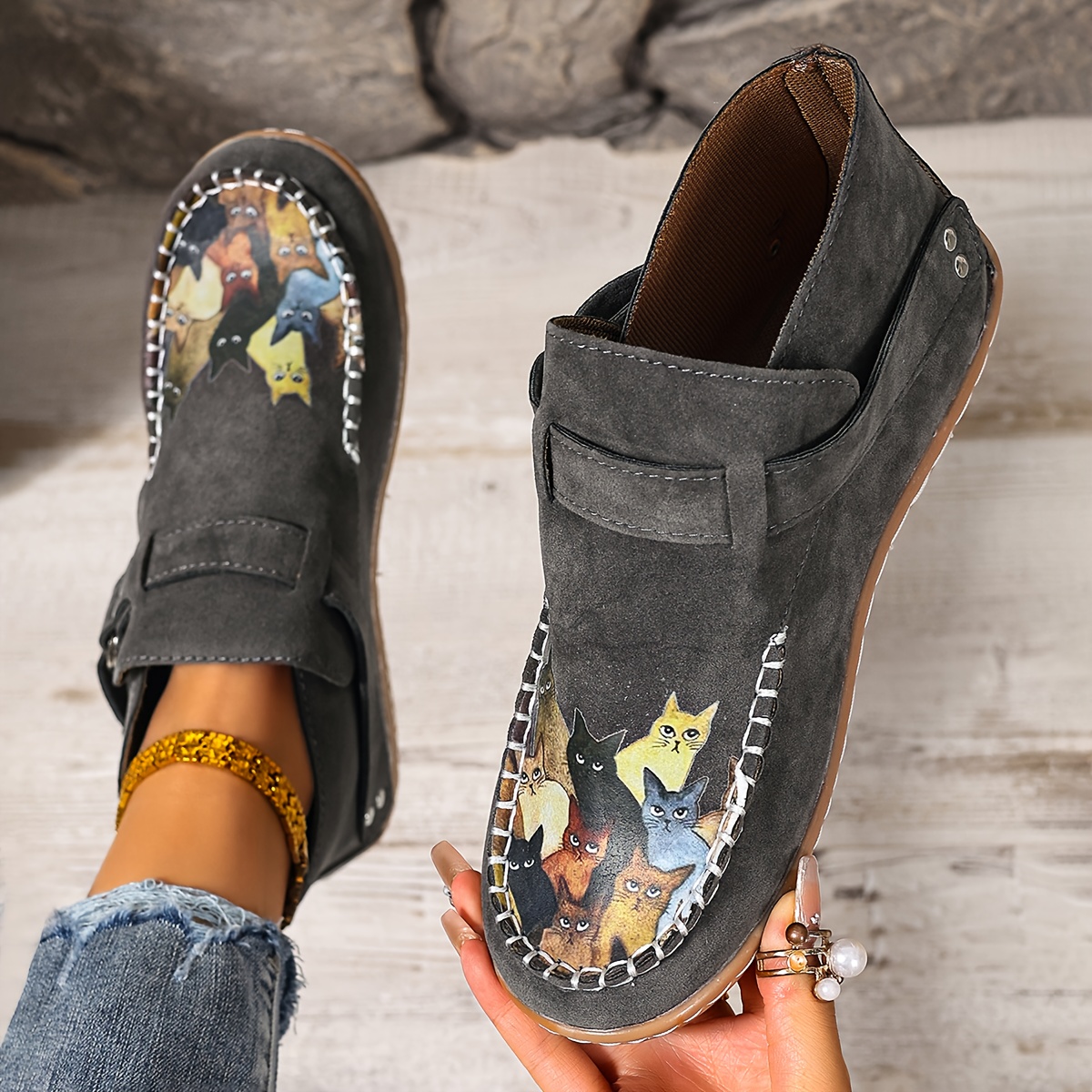 🔥Last Day 50% OFF - Women's Casual Slip-On Kitten-Print Orthopaedic Loafers - Wide Fit, Cushioned Sole Pain Relief