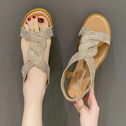🔥Last Day Promotion 50% OFF - Women's Trendy Rhinestone Slope Heel Orthopaedic Sandals