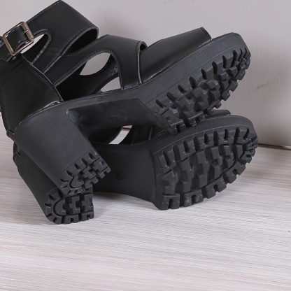 🔥Women's Elegant Thick High Heel Fish Mouth Cut-Out Leather Sandals