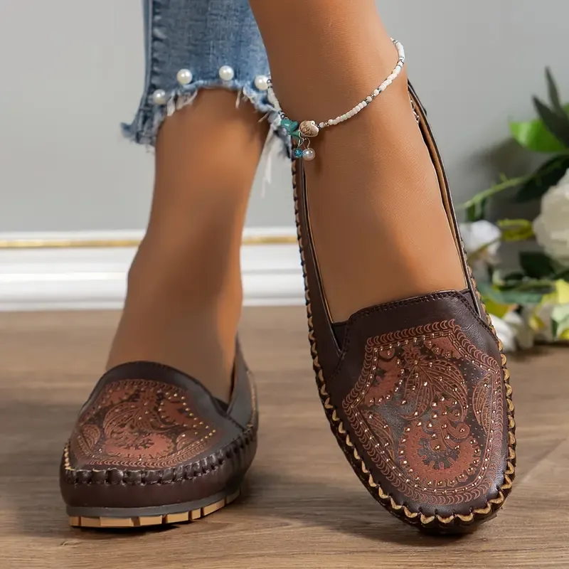 🔥Last Day Promotion 50% OFF - Vintage Rhinestone Fashion Women's Leather Orthopaedic Shoes