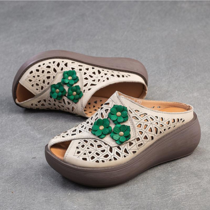 🔥Last Day Promotion 50% OFF - Women’s Vintage-Style Handmade Floral Genuine Leather Thick-Soled Wedge Sandals