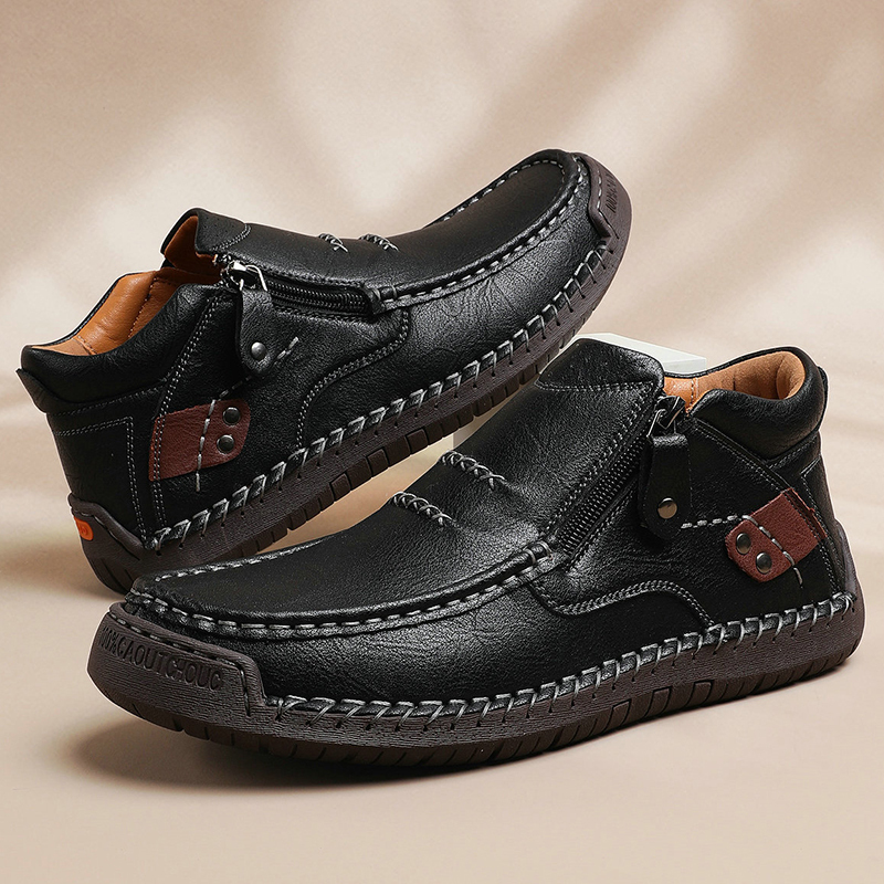 ⏰Last Day! 50% OFF 🔥Men's Handmade Leather Boots with Arch Support & Wide Toe Box | Easy Zip Design