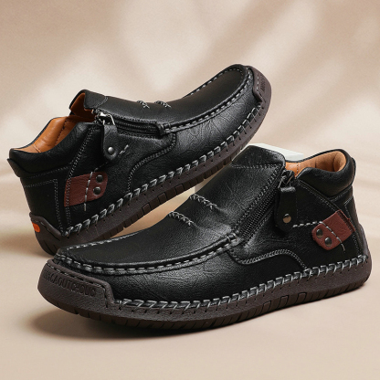 ⏰Last Day! 50% OFF 🔥Men's Handmade Leather Boots with Arch Support & Wide Toe Box | Easy Zip Design